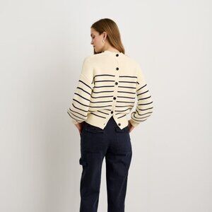Alex Mill Button-Back Crewneck Sweater in Ivory/Navy Stripe XS